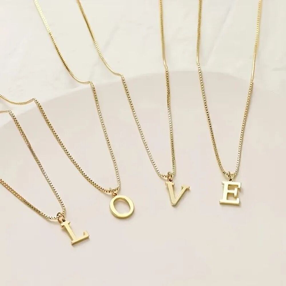 18K Gold Plated Initial Necklace – A-Z Letters | Stainless Steel Box Chain | NWT
